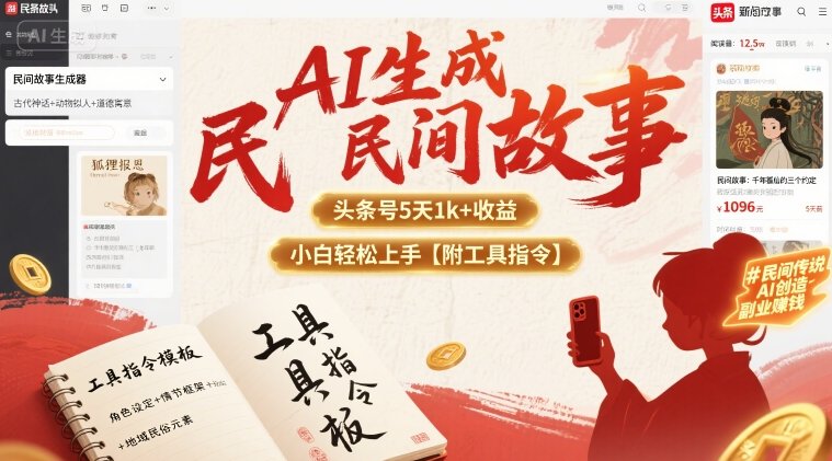 AI生成民间故事，头条号5天1k+，小白轻松上手【附工具指令】——豪客资源创业项目网-豪客资源_豪客资源库