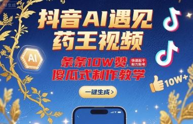 抖音AI遇见药王视频，条条10W赞，快速起千粉万粉号，傻瓜式制作教学——豪客资源创业项目网-豪客资源_豪客资源库