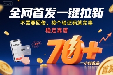 全网首发一键拉新项目，不需要回传，接个验证码就完事，稳定靠谱，一小时收益70+【揭秘】——豪客资源创业项目网-豪客资源_豪客资源库