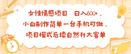 女性情感项目 小白制作简单一台手机可做 项目模式后续自然升大客单 日入6张——豪客资源创业项目网-豪客资源_豪客资源库