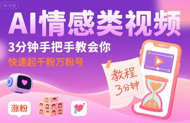 AI情感类视频，3分钟手把手教会你，快速起千粉万粉号——豪客资源创业项目网-豪客资源_豪客资源库