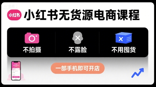小红书无货源电商课程，不拍摄不露脸不用囤货，一部手机即可开店——豪客资源创业项目网-豪客资源_豪客资源库