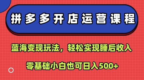 拼多多开店运营课程：蓝海变现玩法，轻松实现睡后收入，零基础小白也可日入5张——豪客资源创业项目网-豪客资源_豪客资源库