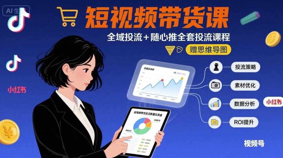 最新短视频带货课，全域投流+随心推全套投流课程+思维导图——豪客资源创业项目网-豪客资源_豪客资源库