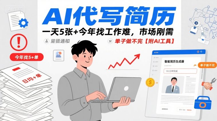 AI代写简历，一天5张+今年找工作难，市场刚需，单子做不完【附AI工具】——豪客资源创业项目网-豪客资源_豪客资源库
