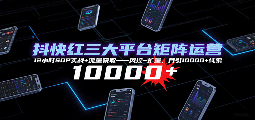 抖快红三大平台矩阵运营，12小时SOP实战+流量获取-风控-扩量，月引10000+线索_豪客资源创业网-豪客资源_豪客资源库