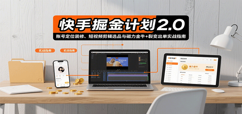 快手掘金计划2.0，账号定位装修、短视频剪辑选品与磁力金牛+裂变出单实战指南_豪客资源创业网-豪客资源_豪客资源库