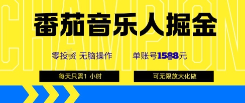 番茄音乐人掘金，单账号最高可撸1k+，可无限矩阵去做，零投入——豪客资源创业项目网-豪客资源_豪客资源库
