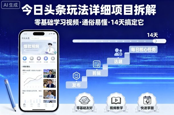 今日头条玩法详细项目拆解，零基础学习视频 通俗易懂 14天搞定它——豪客资源创业项目网-豪客资源_豪客资源库