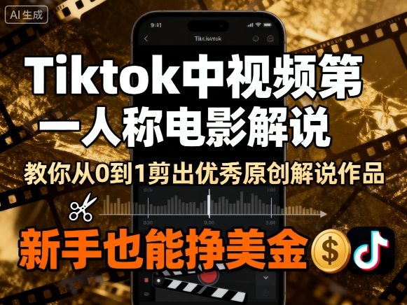 Tiktok中视频第一人称电影解说，教你从0到1剪出一个优秀的原创解说作品，新手也能挣美金——豪客资源创业项目网-豪客资源_豪客资源库