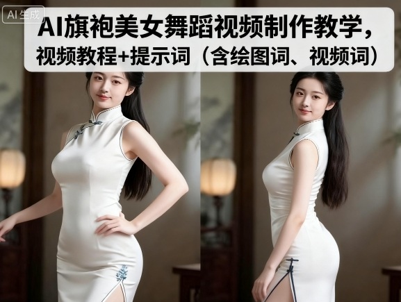 AI旗袍美女舞蹈视频制作教学，视频教程+提示词（含绘图词、视频词）——豪客资源创业项目网-豪客资源_豪客资源库
