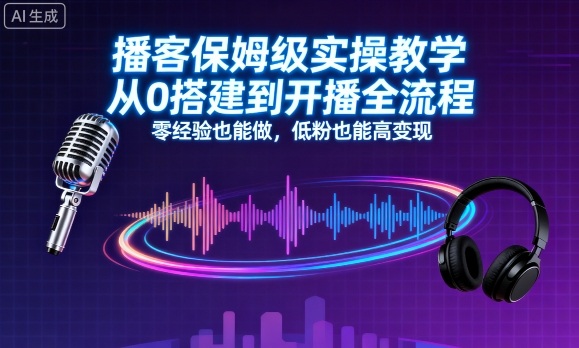 播客保姆级实操教学，从0搭建到开播全流程，零经验也能做，低粉也能高变现——豪客资源创业项目网-豪客资源_豪客资源库