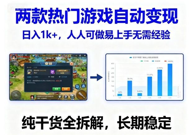 两款热门游戏自动变现，日入1k+，人人可做易上手无需经验，纯干货全拆解，长期稳定【揭秘】——豪客资源创业项目网-豪客资源_豪客资源库