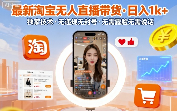 最新淘宝无人直播带货，日入1k+，独家技术，无违规无封号，无需露脸无需说话【揭秘】——豪客资源创业项目网-豪客资源_豪客资源库