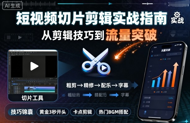 短视频切片剪辑实战指南，从剪辑技巧到流量突破——豪客资源创业项目网-豪客资源_豪客资源库