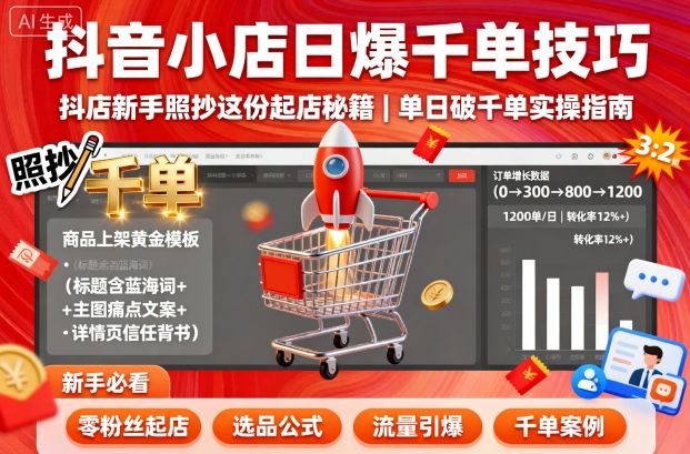 抖音小店日爆千单技巧，抖店新手照抄这份起店秘籍，单日破千单——豪客资源创业项目网-豪客资源_豪客资源库