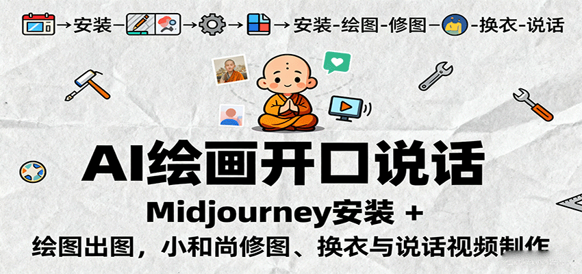 AI绘画开口说话，Midjourney安装 + 绘图出图，小和尚修图、换衣与说话视频制作_豪客资源创业网-豪客资源_豪客资源库