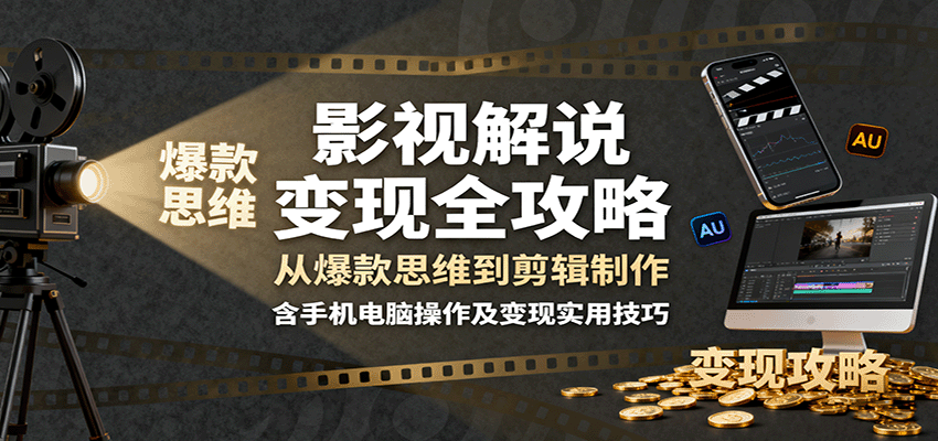 影视解说变现全攻略：从爆款思维到剪辑制作，含手机电脑操作及变现实用技巧_豪客资源创业网-豪客资源_豪客资源库