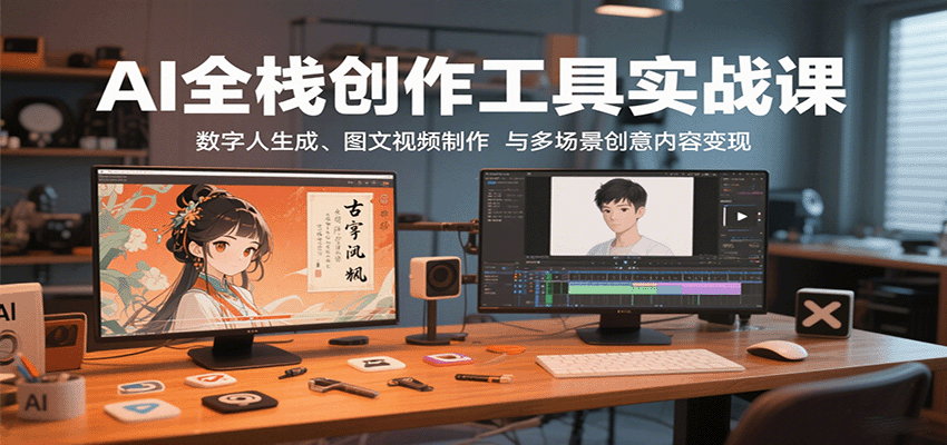 AI全栈创作工具实战课：数字人生成、图文视频制作与多场景创意内容变现_豪客资源创业网-豪客资源_豪客资源库