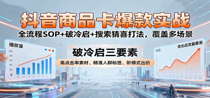 抖音商品卡爆款实战：全流程SOP+破冷启+搜索猜喜打法，覆盖多场景_豪客资源创业网-豪客资源_豪客资源库