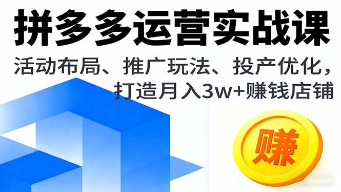 （16135期）拼多多运营实战课，活动布局、推广玩法、投产优化，打造月入3w+赚钱店铺_豪客资源创业项目网-豪客资源_豪客资源库