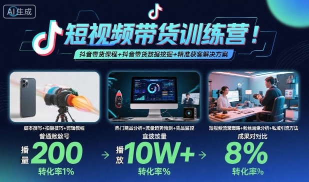 短视频带货训练营，抖音带货课程+抖音带货数据挖掘+精准获客解决方案——豪客资源创业项目网-豪客资源_豪客资源库