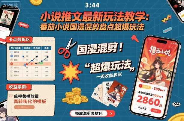 小说推文最新玩法教学，番茄小说国漫混剪盘点超爆玩法，全程干货，一天收益多张——豪客资源创业项目网-豪客资源_豪客资源库