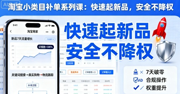 淘宝小类目补单系列课，快速起新品，安全不降权——豪客资源创业项目网-豪客资源_豪客资源库