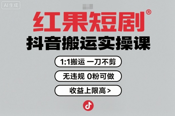 红果短剧拉新之抖音搬运实操课，1：1搬运，一刀不剪，无违规，0粉可做，收益上限高——豪客资源创业项目网-豪客资源_豪客资源库