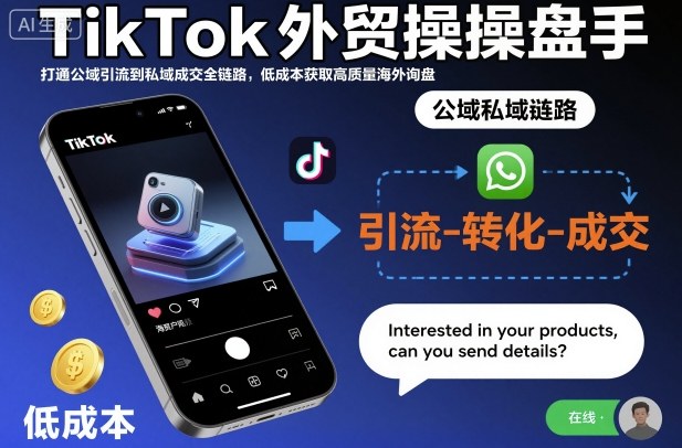 TikTok外贸操盘手，打通公域引流到私域成交全链路，低成本获取高质量海外询盘——豪客资源创业项目网-豪客资源_豪客资源库