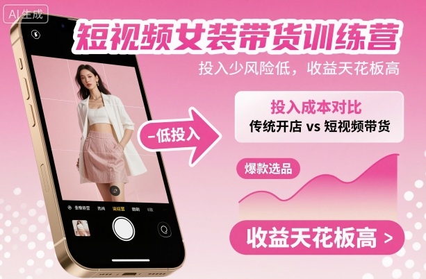 短视频女装带货训练营，投入少风险低，收益天花板高——豪客资源创业项目网-豪客资源_豪客资源库