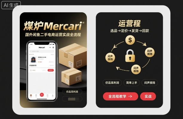 煤炉Mercari国外闲鱼二手电商运营实战全流程，仿品高利润，简单上手，闷声搞钱——豪客资源创业项目网-豪客资源_豪客资源库