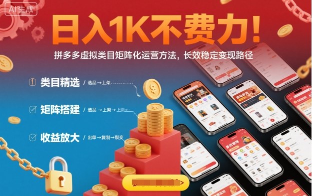 日入1K不费力！拼多多虚拟类目矩阵化运营方法，长效稳定变现路径——豪客资源创业项目网-豪客资源_豪客资源库