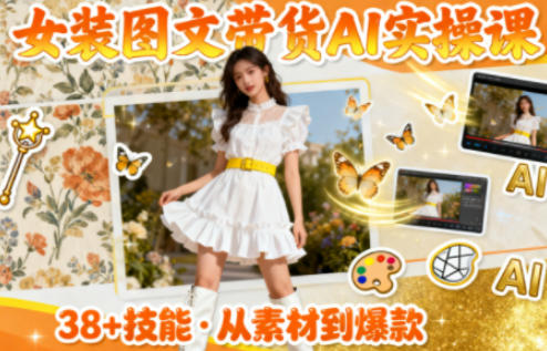 女装图文带货的AI实操课，覆盖38个实用技能，快速提升素材制作效率——豪客资源创业项目网-豪客资源_豪客资源库