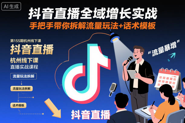 抖音直播全域增长实战第155期杭州线下课，手把手带你拆解流量玩法+话术模板——豪客资源创业项目网-豪客资源_豪客资源库
