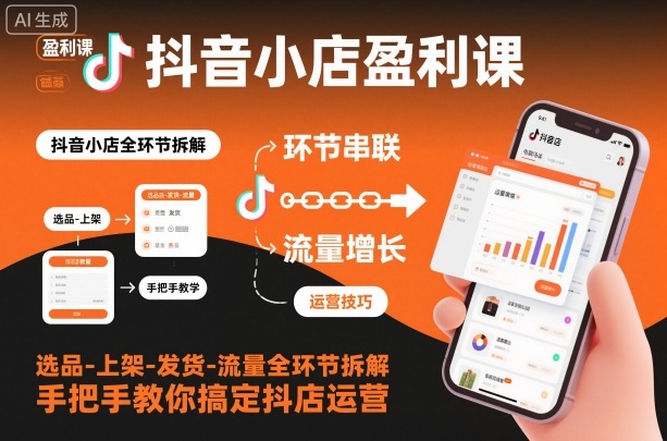 抖音小店盈利课-选品-上架-发货-流量全环节拆解，手把手教你搞定抖店运营——豪客资源创业项目网-豪客资源_豪客资源库