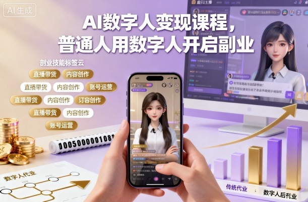 AI数字人变现课程，普通人用数字人开启副业——豪客资源创业项目网-豪客资源_豪客资源库