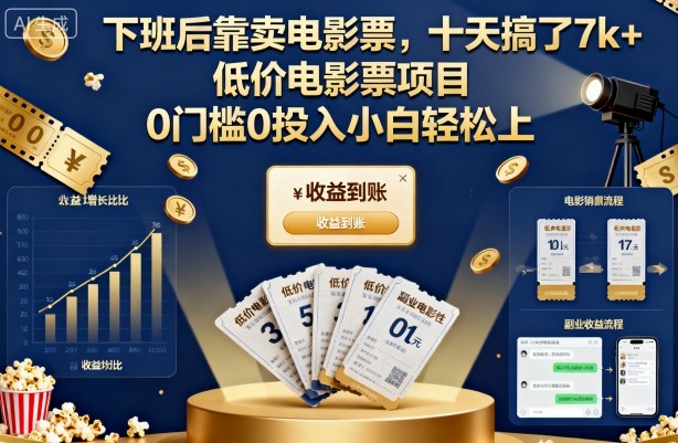 下班后靠卖电影票，十天搞了7k+，低价电影票项目，0门槛0投入小白轻松上手【揭秘】——豪客资源创业项目网-豪客资源_豪客资源库