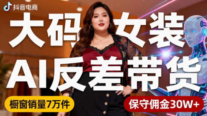 抖音小众赛道，大码女装AI反差带货，不用直播，每天6条作品，橱窗卖7万件，保守佣金30W+——豪客资源创业项目网-豪客资源_豪客资源库