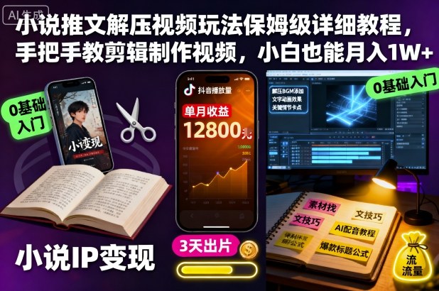 小说推文解压视频玩法保姆级详细教程，手把手教剪辑制作视频，小白也能月入1W+——豪客资源创业项目网-豪客资源_豪客资源库