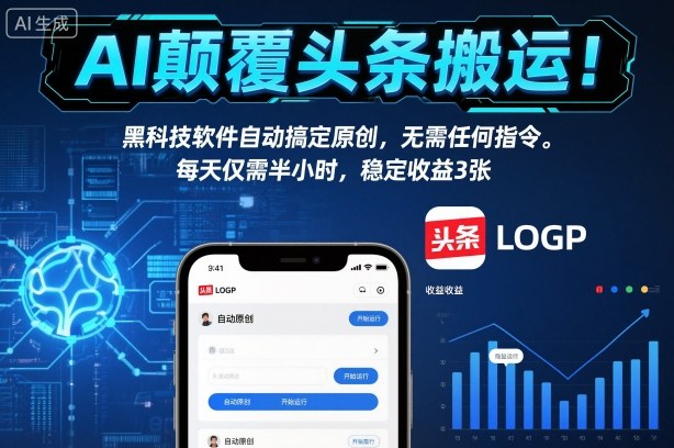 AI颠覆头条搬运！黑科技软件自动搞定原创，无需任何指令。每天仅需半小时，稳定收益3张【揭秘】——豪客资源创业项目网-豪客资源_豪客资源库