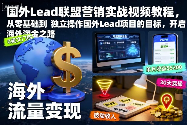 国外Lead联盟营销实战视频教程，从零基础到独立操作国外Lead项目的目标，开启海外淘金之路——豪客资源创业项目网-豪客资源_豪客资源库