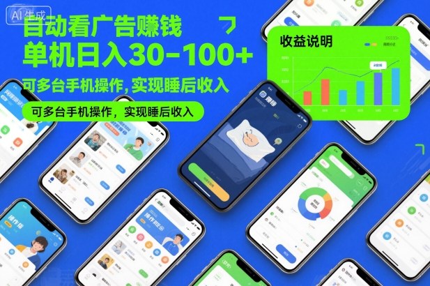 自动看广告賺钱，单机日入30-100+，可多台手机操作，实现睡后收入【揭秘】——豪客资源创业项目网-豪客资源_豪客资源库