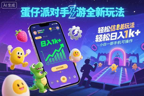 蛋仔派对手游全新玩法，轻松日入1k+，风口信息差玩法，当天见收益，小白一部手机可操作——豪客资源创业项目网-豪客资源_豪客资源库
