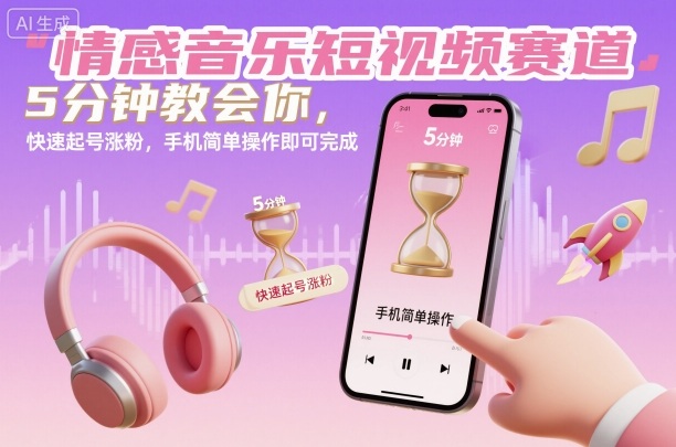情感音乐短视频赛道，5分钟教会你，快速起号涨粉，手机简单操作即可完成——豪客资源创业项目网-豪客资源_豪客资源库