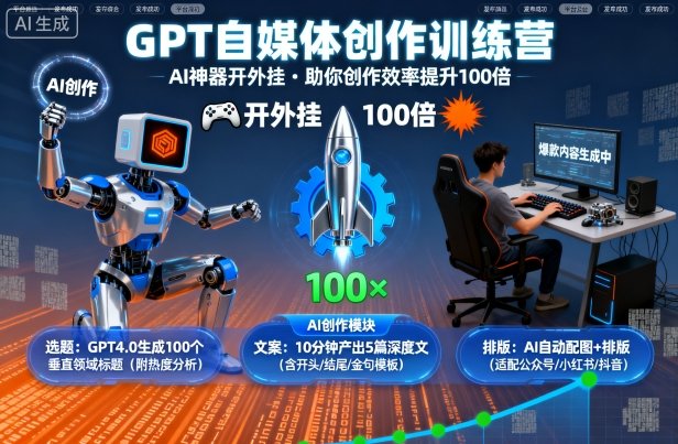 GPT自媒体创作训练营：AI神器开外挂，助你创作效率提升100倍——豪客资源创业项目网-豪客资源_豪客资源库