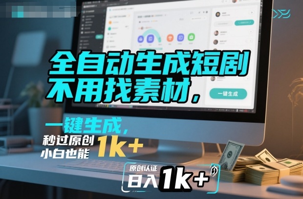 全自动生成短剧，不用找素材，不用剪辑，一键生成，秒过原创，小白也能轻松日入1k+【揭秘】——豪客资源创业项目网-豪客资源_豪客资源库