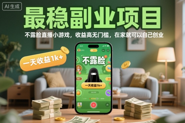 最稳副业项目，不露脸直播小游戏，收益高无门槛，一天收益1k+，在家就可以自己创业【揭秘】——豪客资源创业项目网-豪客资源_豪客资源库