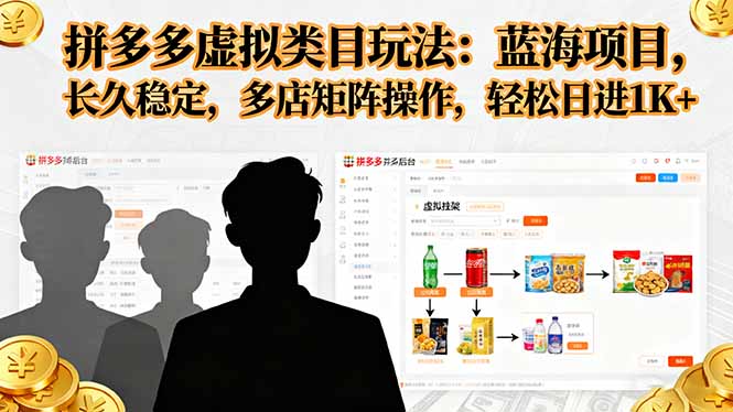 （16236期）拼多多虚拟类目玩法，蓝海项目，长久稳定，多店矩阵操作，轻松日进1K+_豪客资源创业项目网-豪客资源_豪客资源库