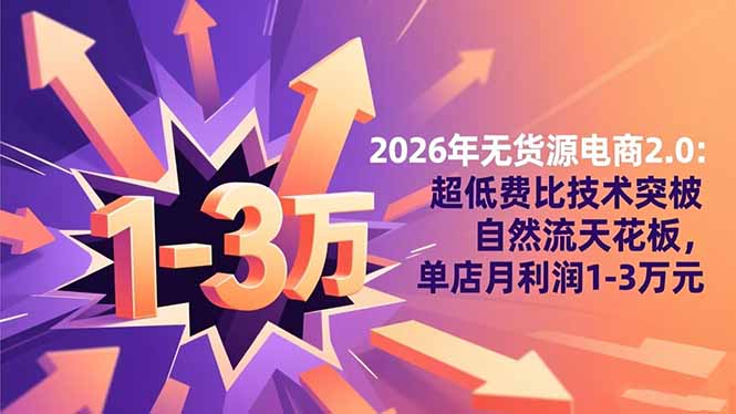 （16662期）2026年无货源电商2.0【更新】：超低费比技术突破自然流天花板，单店月利润1-3万元_豪客资源创业项目网-豪客资源_豪客资源库